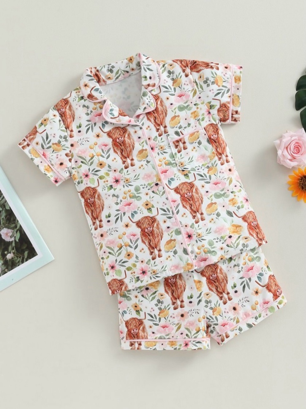 Highland Cow Pajama Short Set